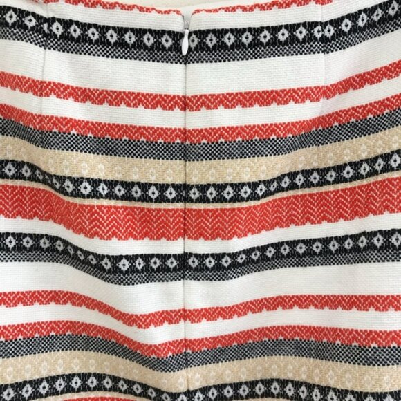 LOFT Red Blue White Khaki Tan Aztec Striped Jacquard Knit Straight Midi Skirt 6 - Picture 8 of 8